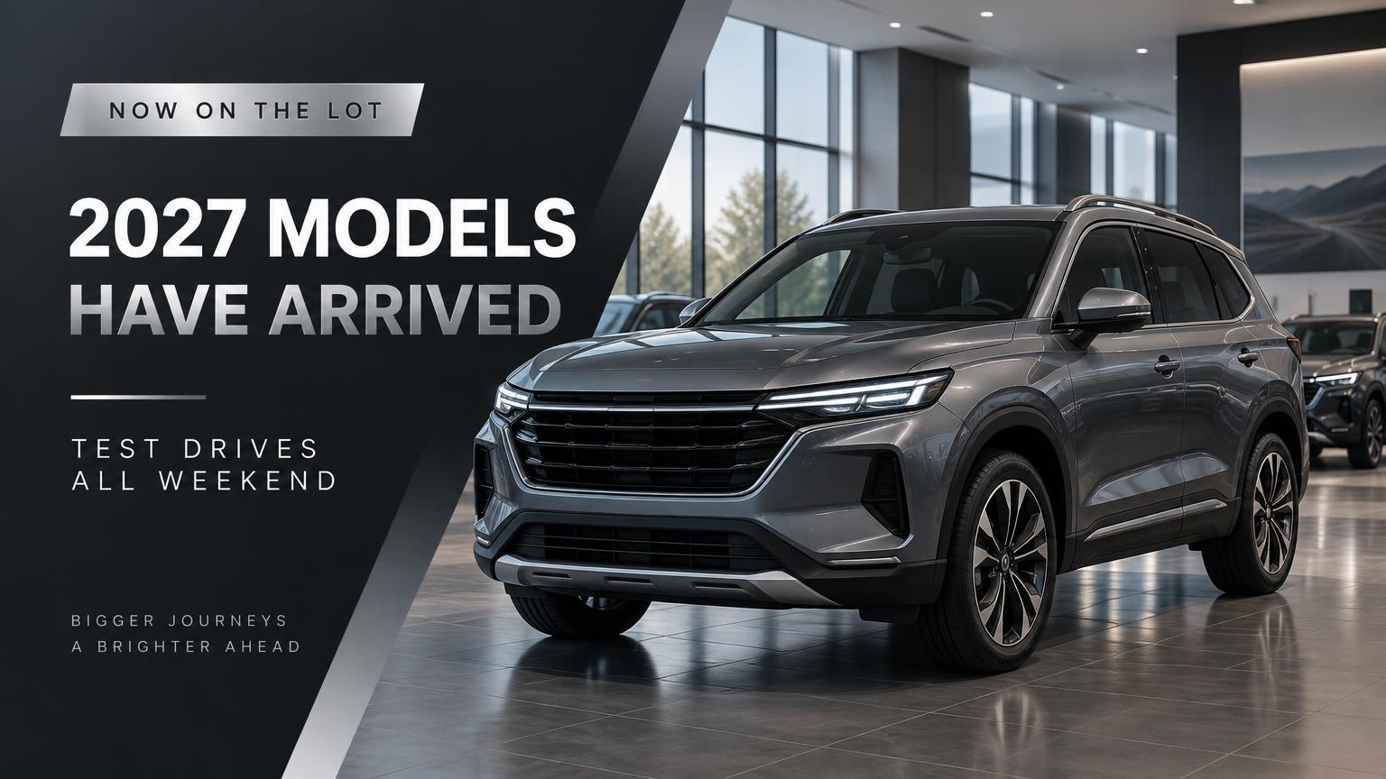 Auto Dealership screen: 2027 Models Have Arrived