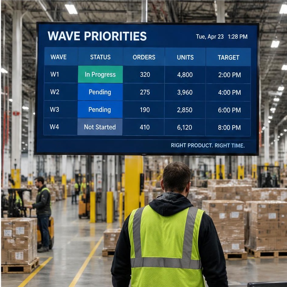 Distribution center dock screen showing outbound lanes and carrier cutoffs