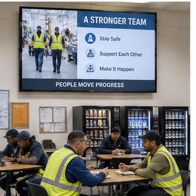 Factory floor screen celebrating 127 incident-free days