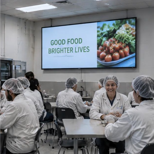 Food processing corridor screen showing quality focus, sanitation, and changeover information